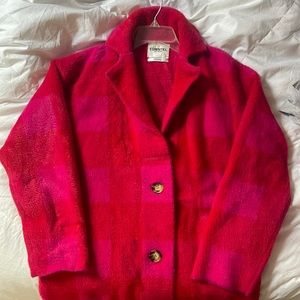 Essentials Antwerp Hot Pink Check Fuzzy Coat
